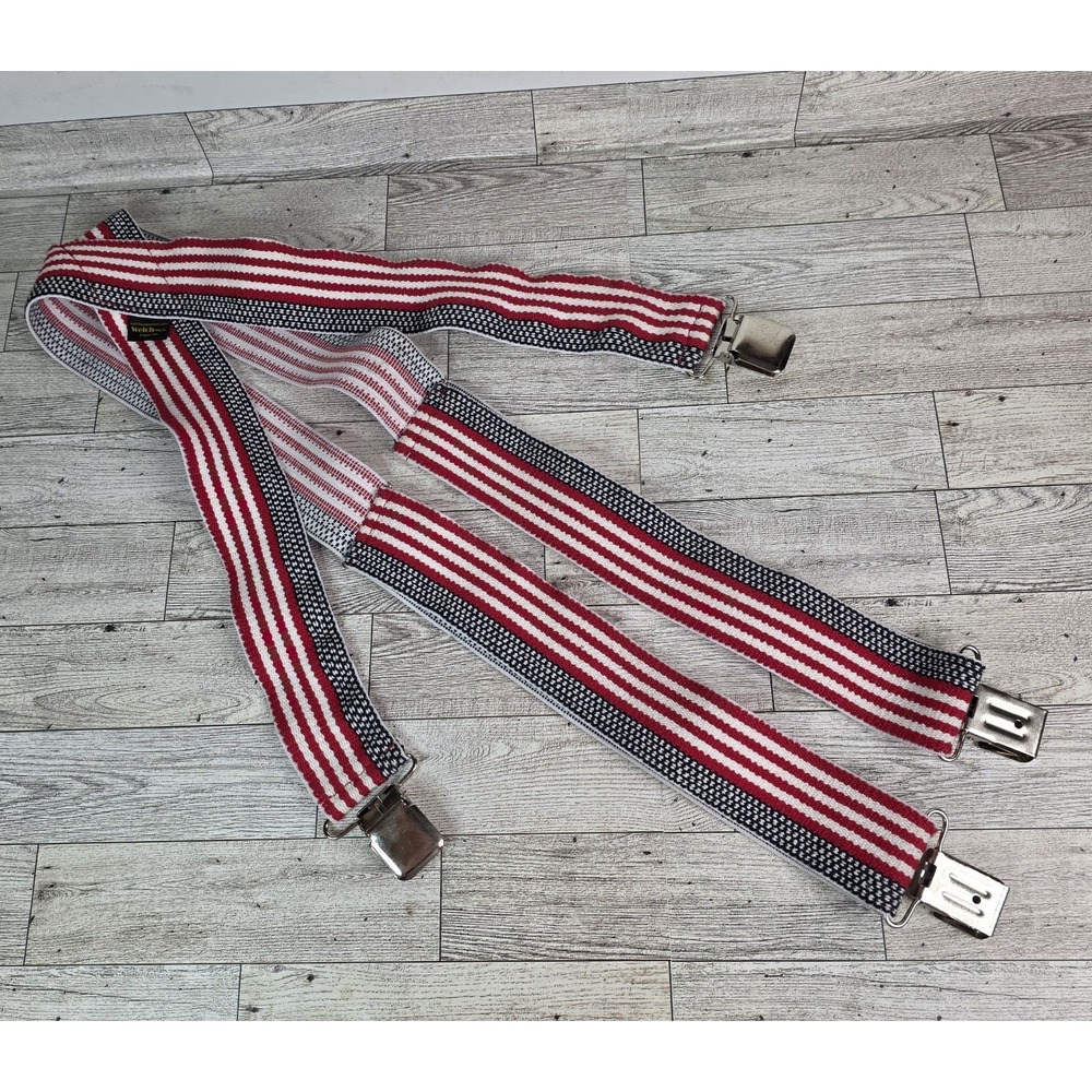 Welch Regular Mens USA Elastic American Flag Suspenders 40" LONG